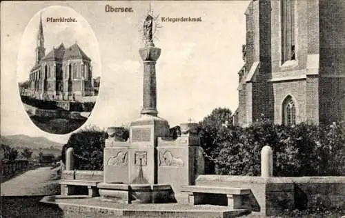 Ak Übersee am Chiemsee, Kriegerdenkmal, Pfarrkirche