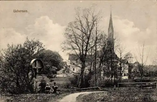 Ak Übersee Chiemgau, Teilansicht, Kirche