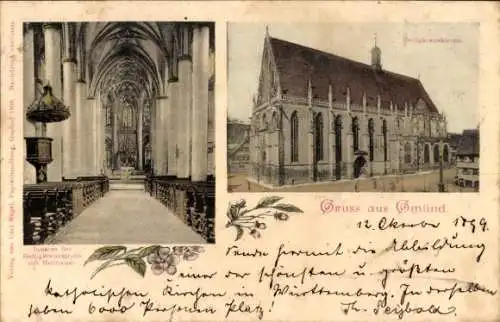 Ak Schwäbisch Gmünd in Württemberg, Heiligkreuzkirche, Innenansicht