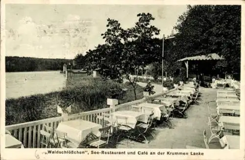 Ak Berlin Zehlendorf, Waldschlößchen, See-Restaurant und Cafe an der Krummen Lanke