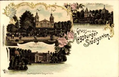 Litho Augsburg in Schwaben, Stadtgarten, Restauration, Kaffeehaus