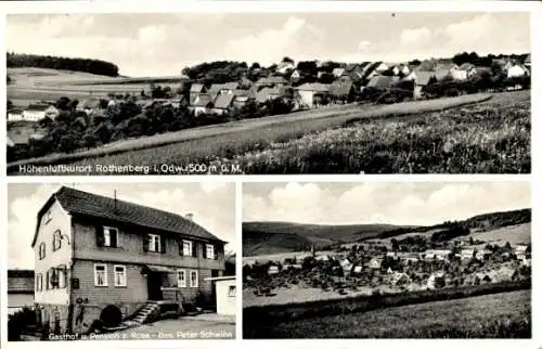 Ak Rothenberg Oberzent im Odenwald, Gesamtansicht, Gasthof u. Pension zur Rose
