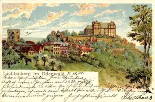 Litho Lichtenberg Fischbachtal im Odenwald, Teilansicht