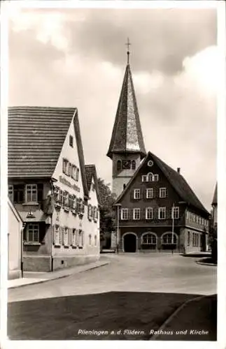 Ak Plieningen Stuttgart in Württemberg, Rathaus, Kirche