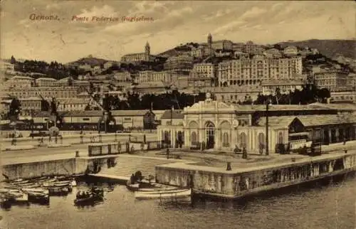 Ak Genova Genua Liguria, Federico Guglielmo Brücke, Stadt