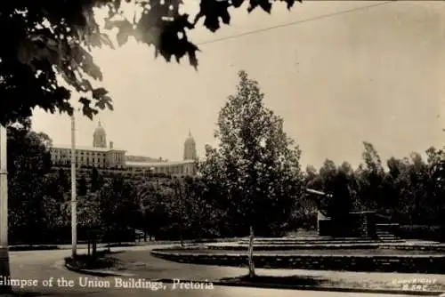 Ak Pretoria Südafrika, A Glimpse of the Union Buildings, Straßenpartie, Geschütz