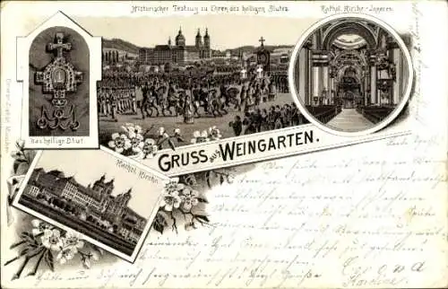 Litho Weingarten in Württemberg, Historischer Festzug, Katholische Kirche, Inneres