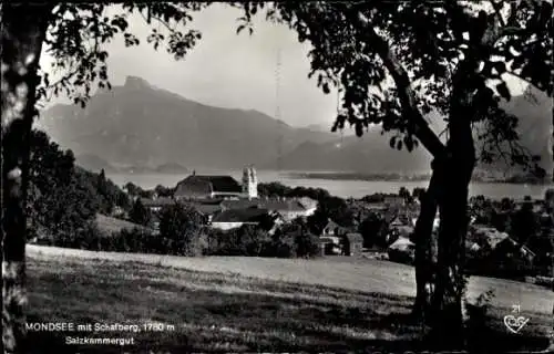 Ak Mondsee Oberösterreich, Teilansicht mit Schafberg