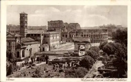 Ak Roma Rom Lazio, Colosseo e Arco Tito dal Palatino