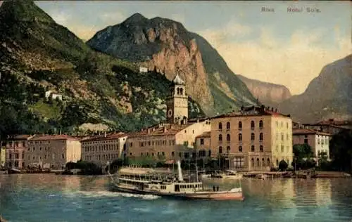 Ak Riva del Garda Trentino, Hotel Sole, Dampfer