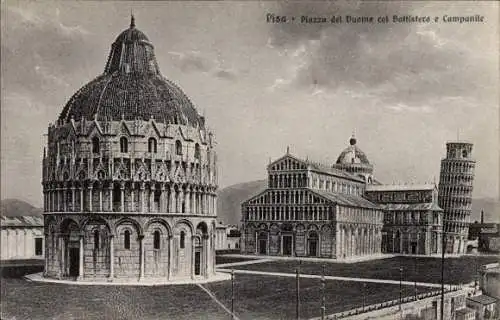 Ak Pisa Toscana, Piazza del Duomo col Battistero e Campanile