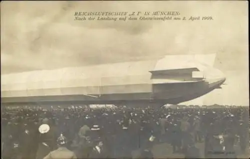 Ak Reichsluftschiff Z1 in München, Landung auf dem Oberwiesenfeld 1909