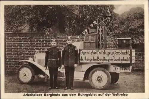 Ak Arbeitslose Bergleute aus dem Ruhrgebiet auf der Weltreise, Auto