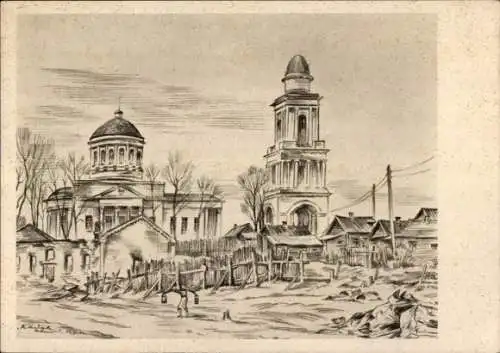 Künstler Ak Rschew an der Wolga Russland, Kathedrale
