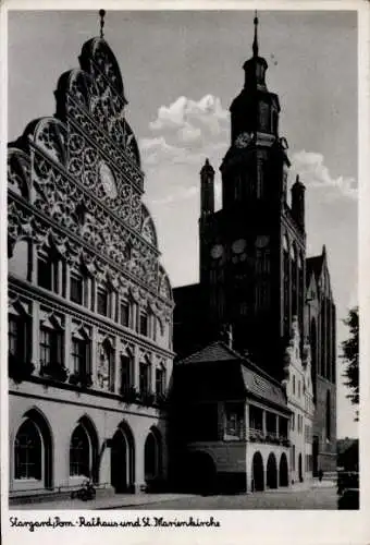 Ak Stargard Szczecinski Stargard Pommern, Rathaus, Sankt-Marienkirche