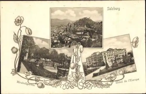 Ak Salzburg in Österreich, Hotel de l'Europe, Mirabellgarten, Totalansicht