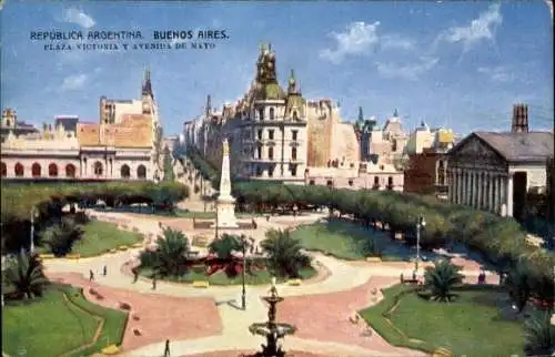 Künstler Ak Buenos Aires Argentinien, Plaza Victoria y Avenida de Mayo