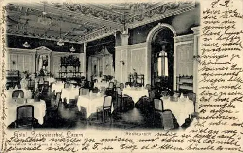 Ak Lucerne Luzern Stadt Schweiz, Hotel Schweizerhof, Restaurant