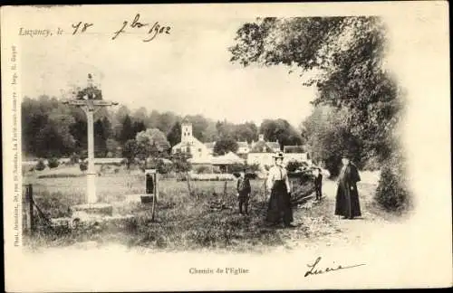 Ak Luzancy Seine et Marne, Chemin de l'Eglise