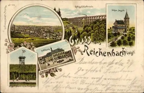 Litho Reichenbach im Vogtland, Panorama vom Ort, Göltzschtalbrücke, Schöne Aussicht