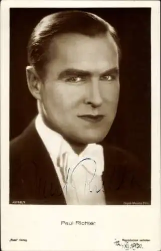 Ak Schauspieler Paul Richter, Portrait, Fliege, Autogramm