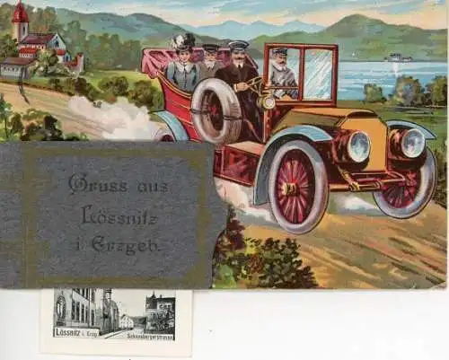 Leporello Ak Lößnitz Lössnitz im Erzgebirge, Schneeberger Straße, Automobil
