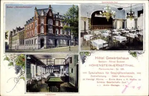 Ak Hohenstein Ernstthal Sachsen, Hotel Gewerbehaus, Inh. Alfred Grabner, Billardzimmer, Saal