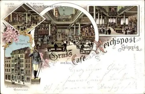 Litho Leipzig in Sachsen, Cafe Reichspost, Billard, Innenansicht, Automatischer Postillon