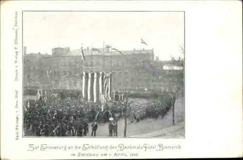 Ak Zwickau in Sachsen, Denkmal Fürst Bismarck, Enthüllung 1898