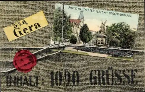 Passepartout Ak Gera in Thüringen, Theaterplatz, Kriegerdenkmal