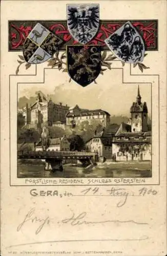 Präge Wappen Litho Untermhaus Gera in Thüringen, Fürstliche Residenz Schloss Osterstein