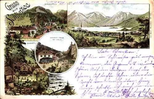 Litho Schliersee in Oberbayern, Birkenstein, Wendelsteinhaus, Kirchl, Wurzhütte