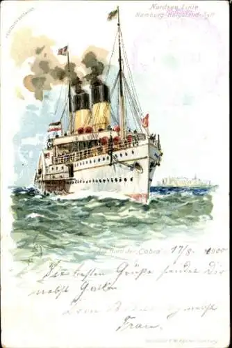 Künstler Litho Bohrdt, Hans, Dampfschiff Cobra, HAPAG Seebäderdampfer Hamburg-Helgoland-Sylt