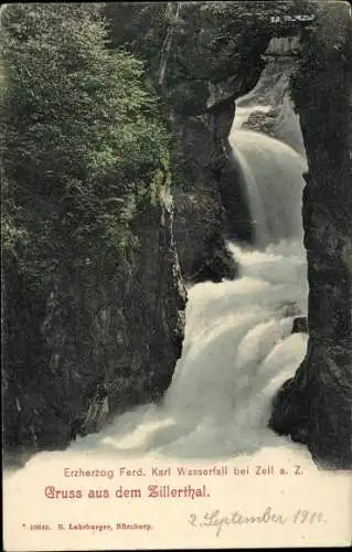 Ak Zell am Ziller in Tirol, Erzherzog Ferdinand Karl Wasserfall