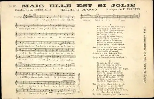 Lied Ak Mais Elle est si Jolie, Joanyd Repertoire, Musik von F. Vargues