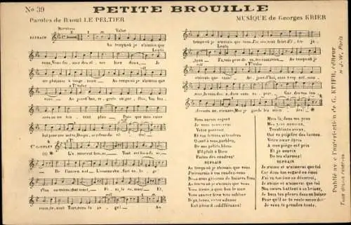 Lied Ak Petite Brouille, Musik von Georges Krier, Text Le Peltier