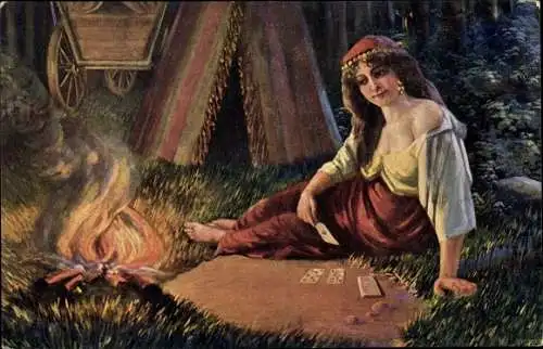 Künstler Ak Kroj, Die Kartenlegerin