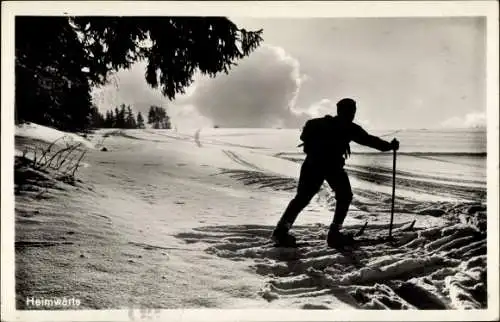 Ak Heimwärts, Mann auf Skiern
