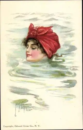 Künstler Ak Schwimmende Frau mit rotem Kopftuch, American Girl No. 34