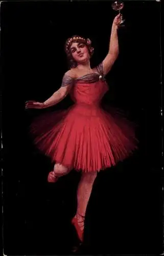 Künstler Ak Kroj, Tänzerin im roten Kleid