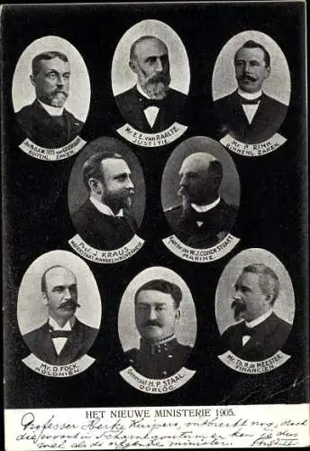 Ak Niederlande, The New Ministry 1905, HP Staal, de Meester, D. Fock, J. Kraus