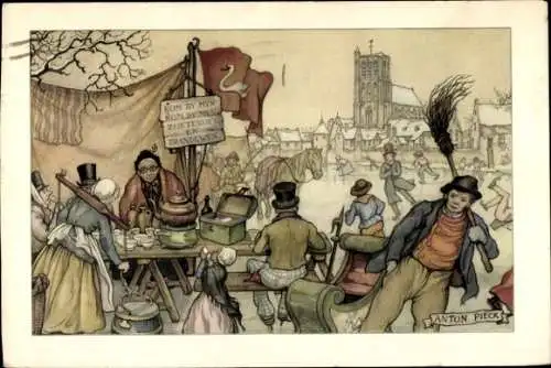 Künstler Litho Pieck, A., Marktszene, Marktstand, Händlerin