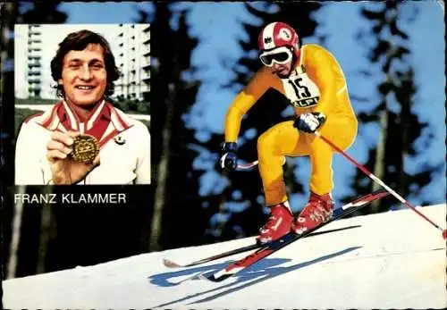 Ak Skirennläufer Franz Klammer, Portrait, Medaille