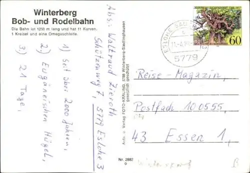 Ak Winterberg Bob- und Rodelbahn, Omegaschleife, Wintersport