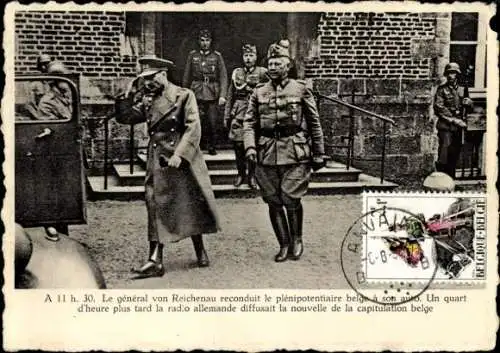 Ak-General von Reichenau begleitet den belgischen Bevollmächtigten zu seinem Auto