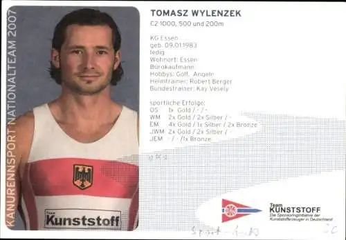 Autogrammkarte Kanurennsport, Nationalteam 2007, Tomasz Wylenzek