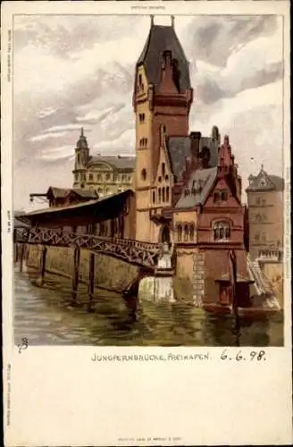 Künstler Litho Biese, C., Hamburg, Freihafen, Jungfernbrücke, Novitas 49