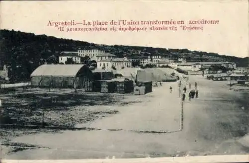 Ak Argostoli Kefalonia Griechenland, Unionsplatz zum Flugplatz umgewandelt