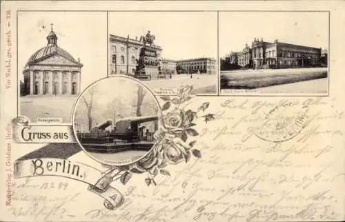 Ak Berlin Mitte,  Denkmal Friedrich der Große, Hedwigkirche, Palais Kaiser Wilhelm, Kanonen