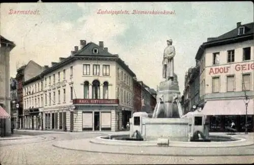 Ak Darmstadt in Hessen, Ludwigsplatz, Bismarckdenkmal